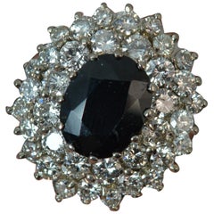 2.00 Carat Diamond 3.25 Carat Sapphire 18 Carat Gold Cluster Ring