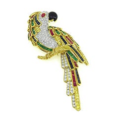 2.00ct Diamond 4.00ct Multi Color Precious Gemstone Parrot Pin