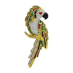 2.00ct Diamond 4.00ct Multi Color Precious Gemstone Parrot Pin