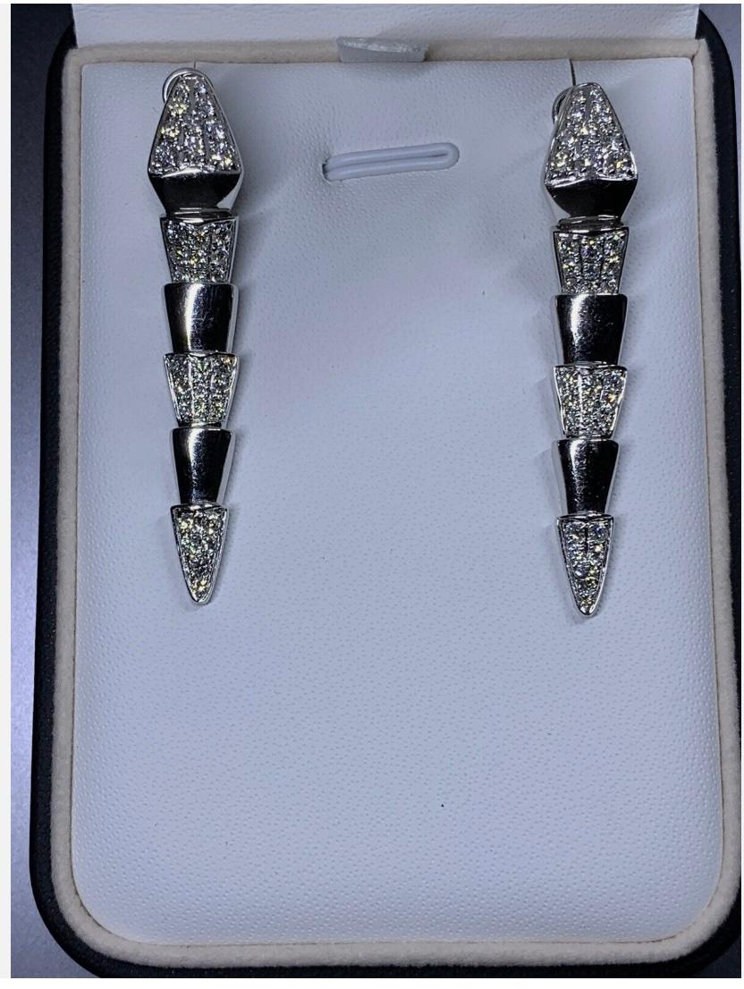 Round Cut 2.00ct Diamond art deco drop dangle earrings 18ct white gold 13.2g For Sale