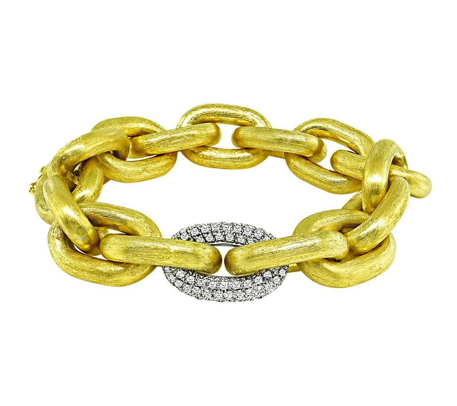 Pulsera de cadena de oro con diamantes de 2,00 ct Corte redondo en venta
