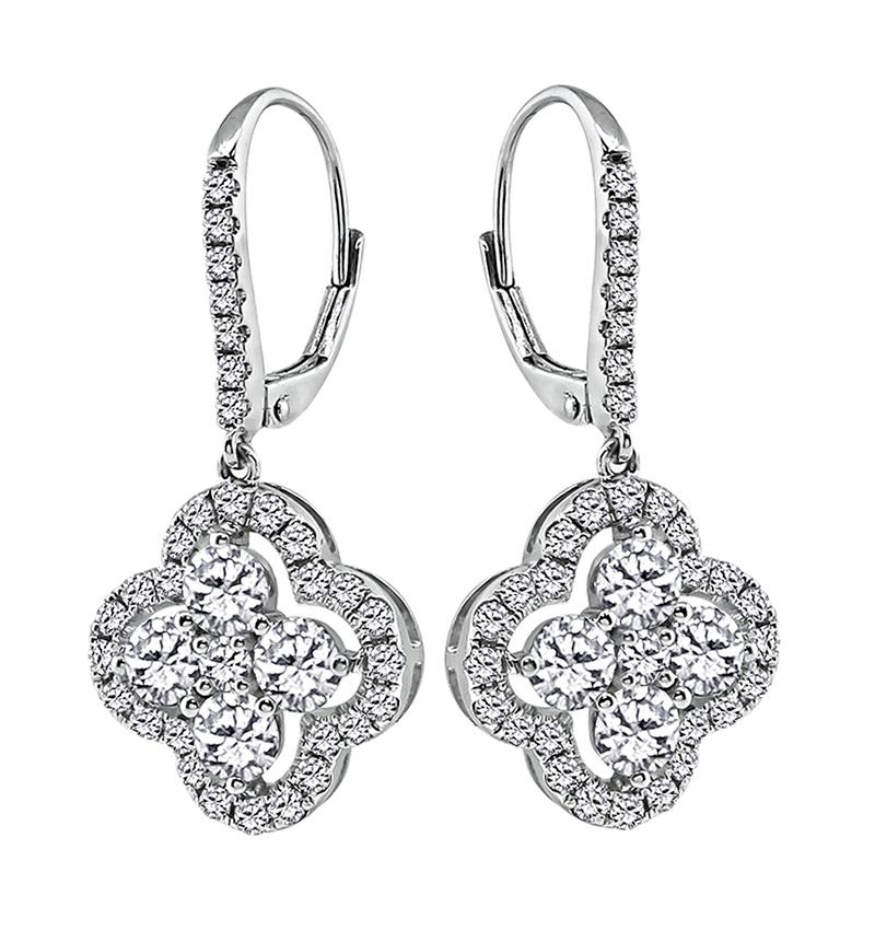 Round Cut 2.00ct Diamond Gold Earrings For Sale