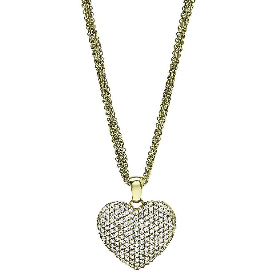 This is a charming 18k yellow gold heart pendant necklace. The pendant is set with sparkling round cut diamonds that weigh approximately 2.00ct. The color of the diamonds is F-G with VS clarity. The pendant measures 26mm by 21mm. The chain measures