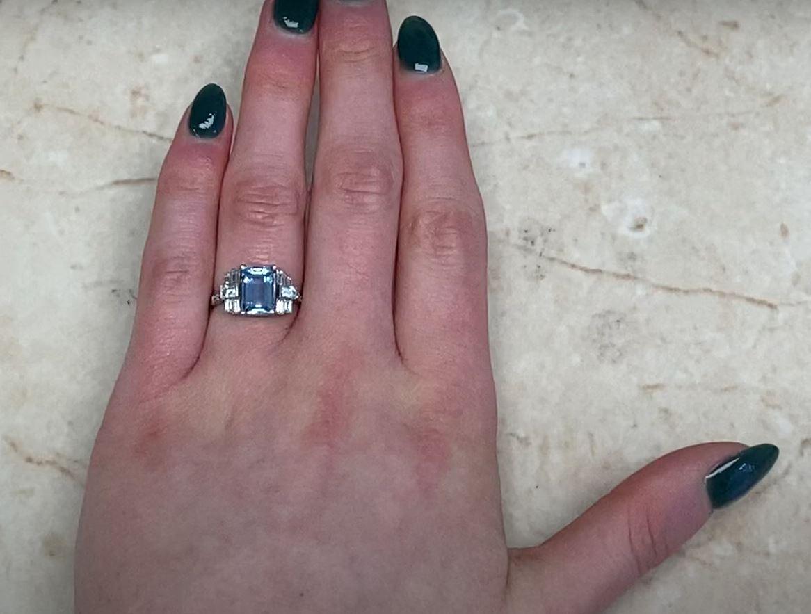2.00ct Emerald Cut Natural Aquamarine Engagement Ring, Platinum For Sale 6