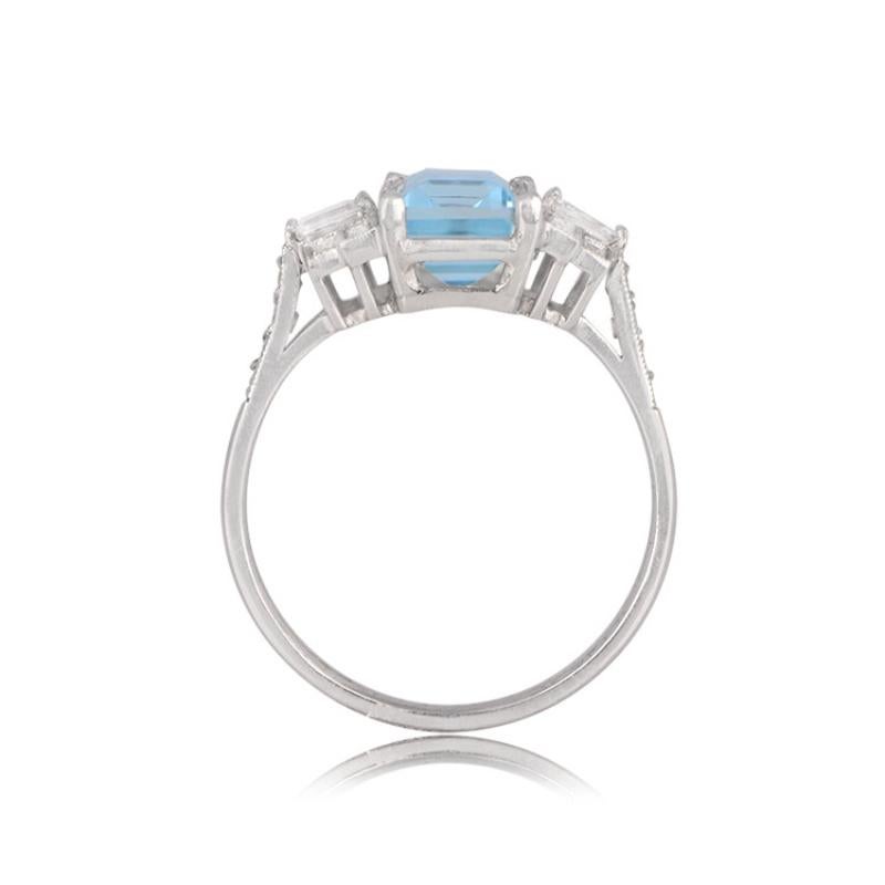 2.00ct Emerald Cut Natural Aquamarine Engagement Ring, Platinum For Sale 1