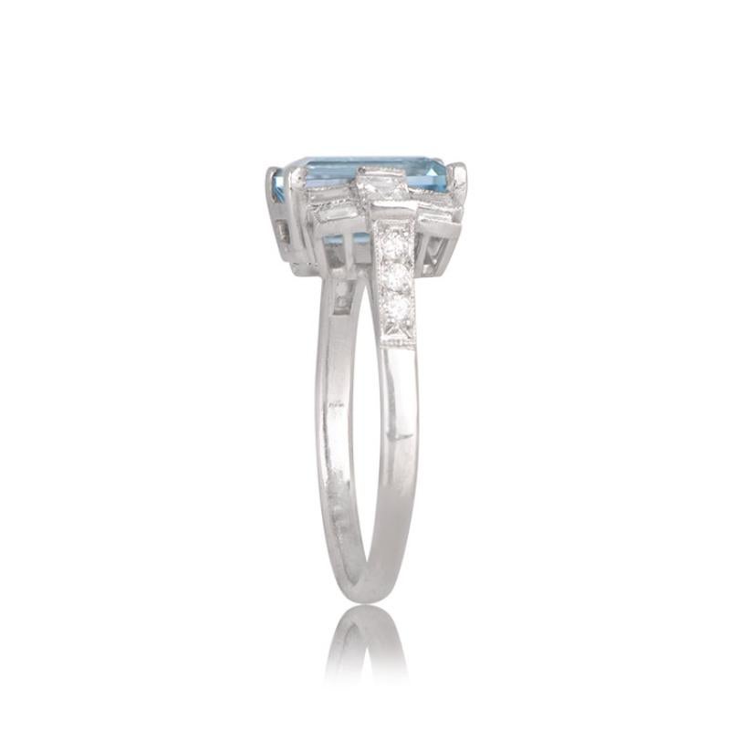 Women's 2.00ct Emerald Cut Natural Aquamarine Engagement Ring, Platinum For Sale