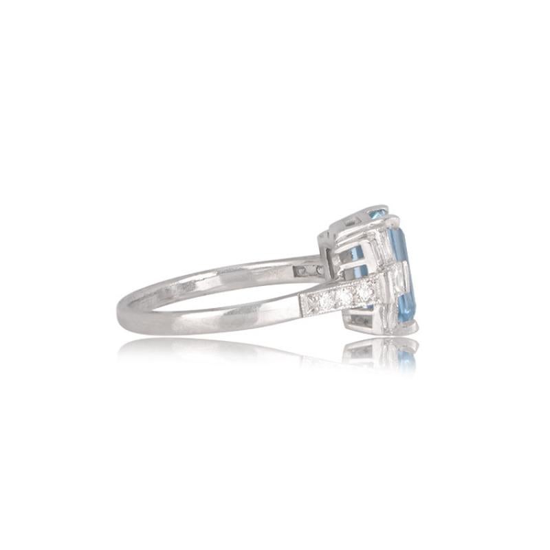 2.00ct Emerald Cut Natural Aquamarine Engagement Ring, Platinum In Excellent Condition For Sale In New York, NY