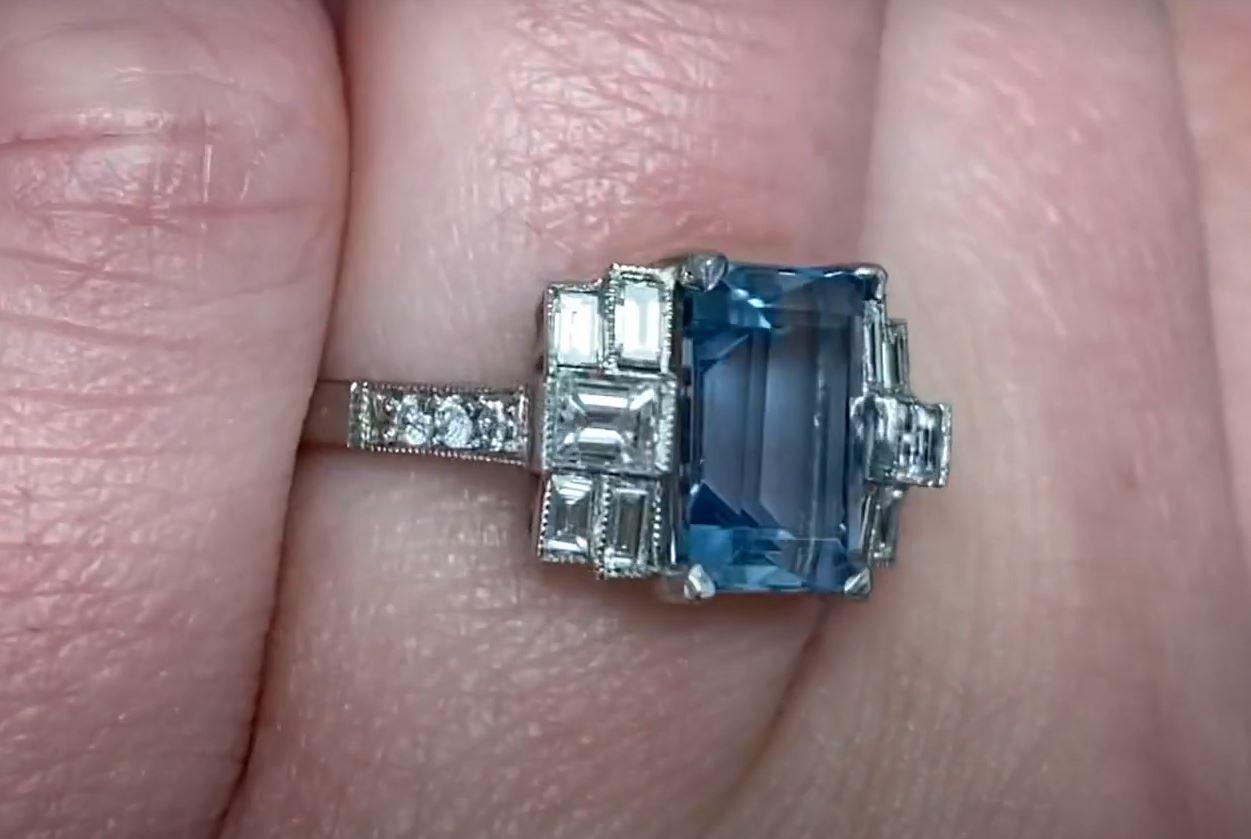 2.00ct Emerald Cut Natural Aquamarine Engagement Ring, Platinum For Sale 3