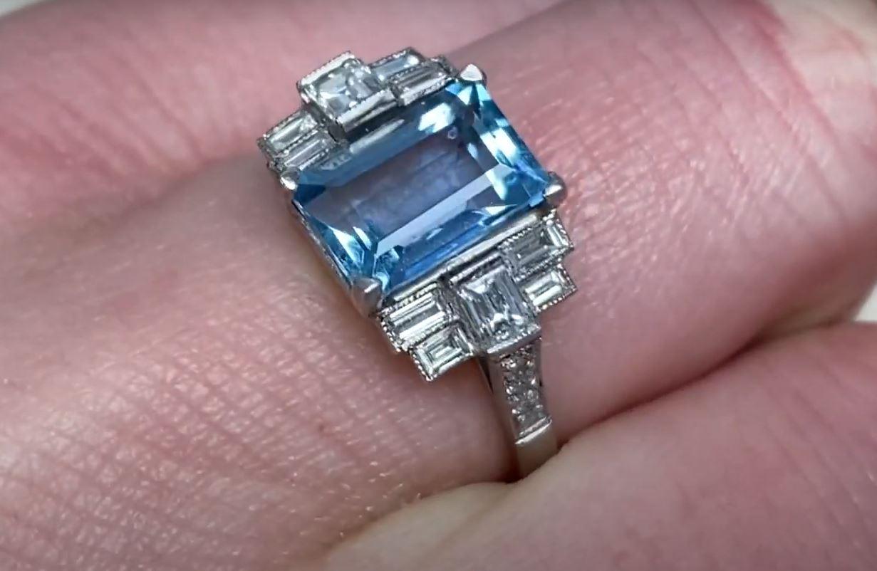 2.00ct Emerald Cut Natural Aquamarine Engagement Ring, Platinum For Sale 4