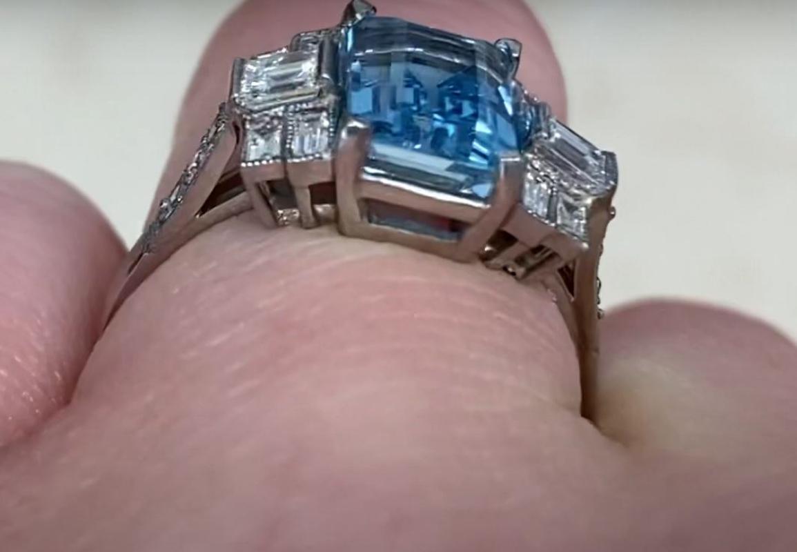 2.00ct Emerald Cut Natural Aquamarine Engagement Ring, Platinum For Sale 5