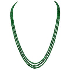 200Ct Fine Emerald Beads 3 Line Necklace with 14 Kt Yellow Gold Clasp Adjustable