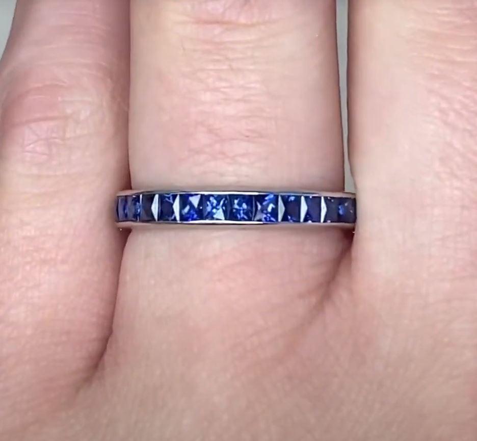 2.00ct French Cut Natural Sapphire Eternity Band Ring, Platinum In Excellent Condition In New York, NY