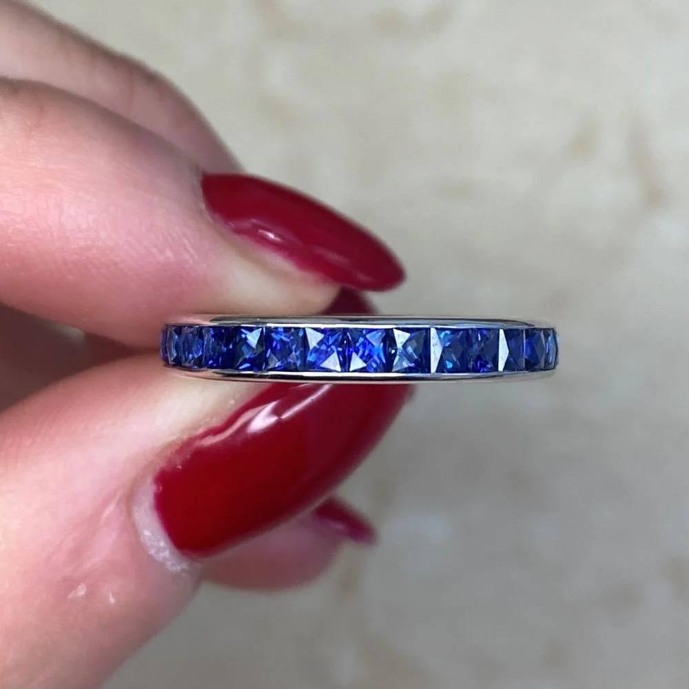 2.00ct French Cut Natural Sapphire Eternity Band Ring, Platinum 4
