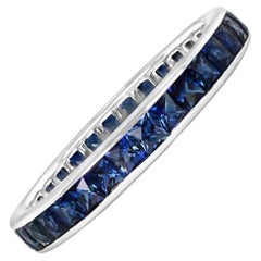 Vintage 2.00ct French Cut Natural Sapphire Eternity Band Ring, Platinum