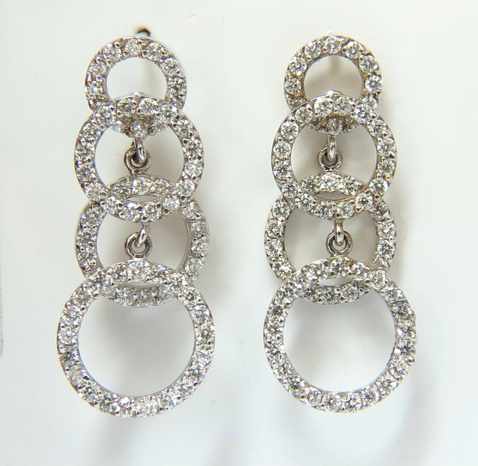 Modern Dangle Deco

Diamond dangle earrings

2.00ct. Diamonds 

G-H color, Vs-2 Si-1 clarity.

14kt. white gold

7.1 grams.

Measures:

30mm long &

12.40mm wide at lower circle

8.12mm at upper circle

$5200 appraisal will accompany



Its time to