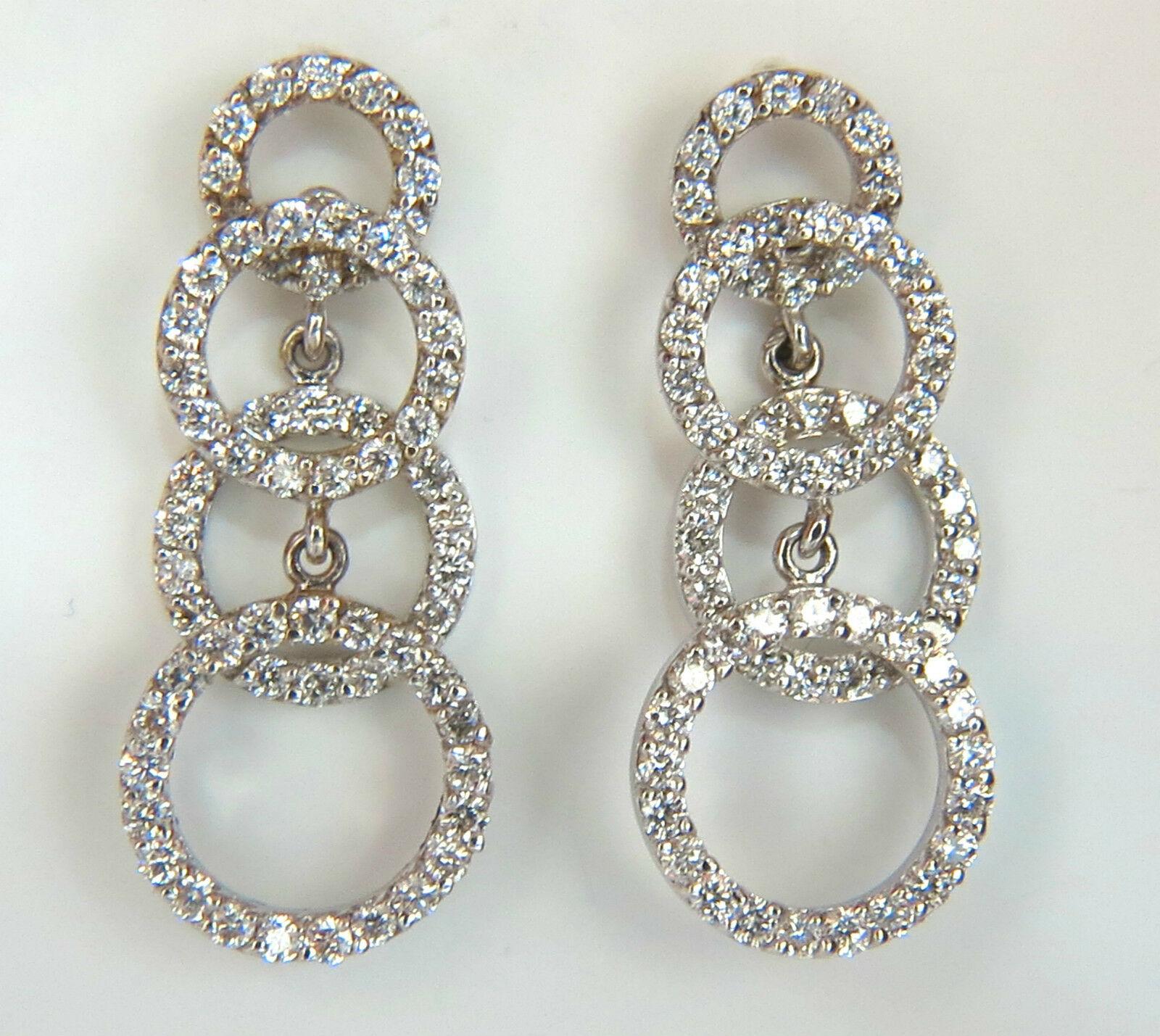 Women's or Men's 2.00 Carat Graduated Floating Circles Diamond Dangle Earrings 14 Karat For Sale
