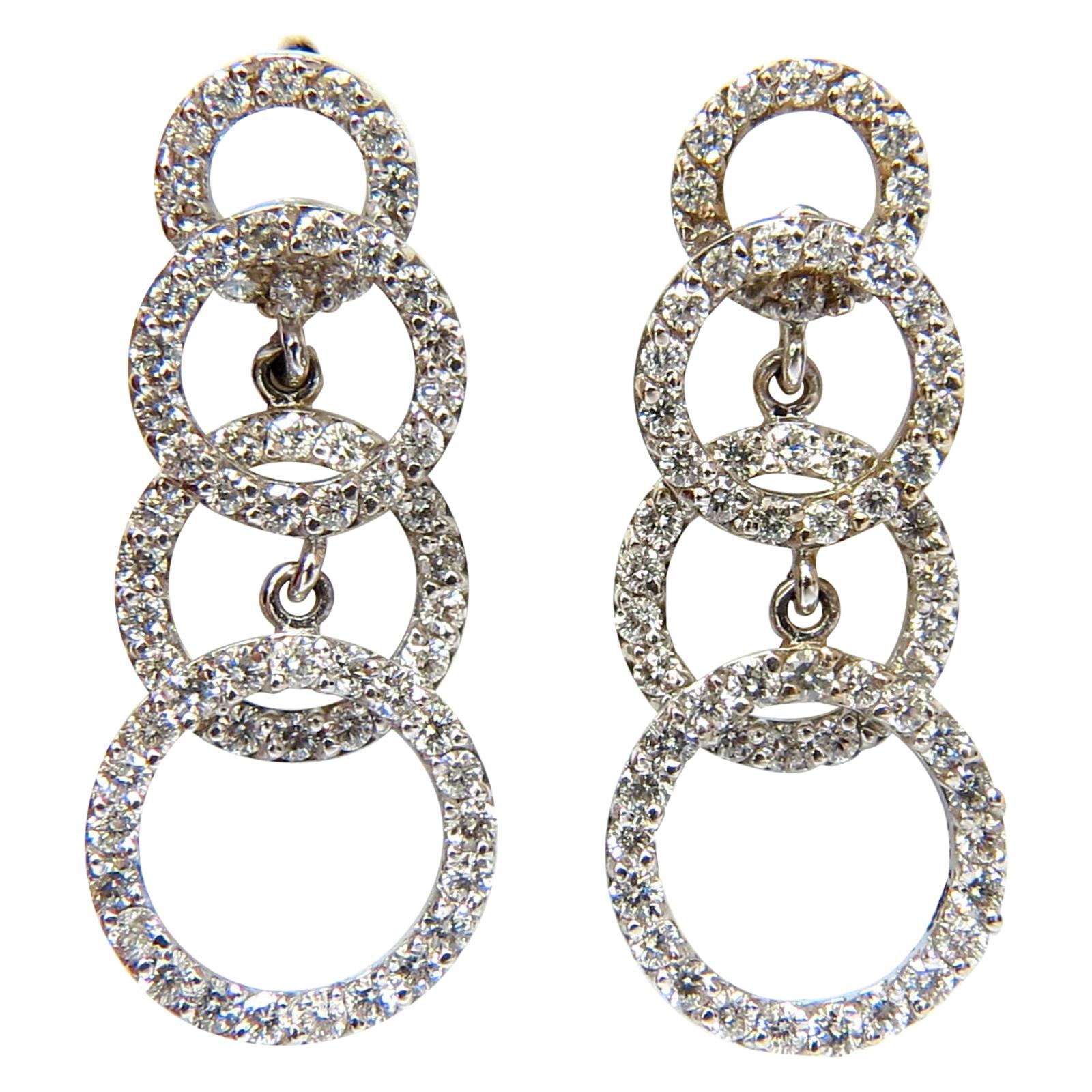 2.00 Carat Graduated Floating Circles Diamond Dangle Earrings 14 Karat For Sale
