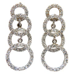 2.00 Carat Graduated Floating Circles Diamond Dangle Earrings 14 Karat