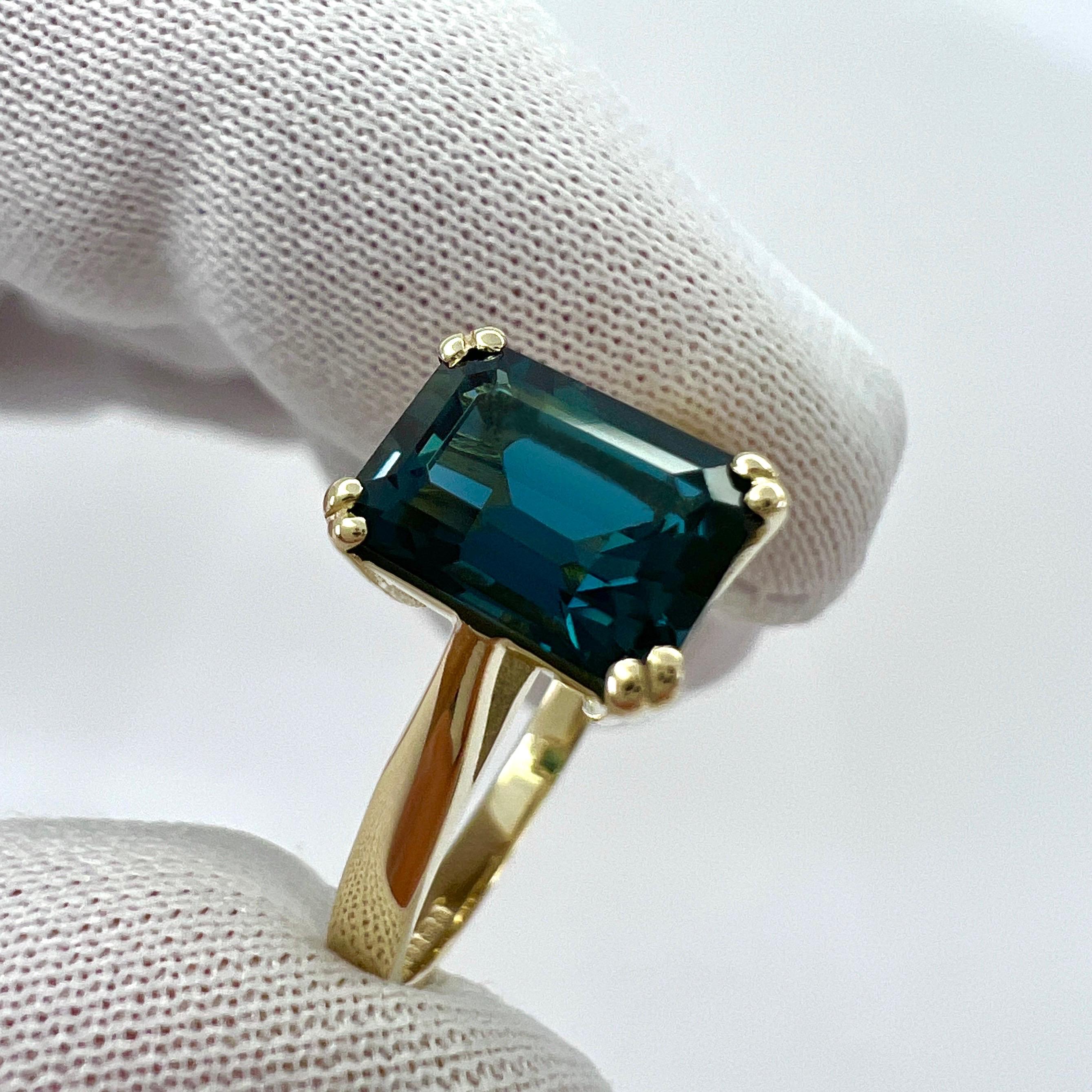 2.00ct London Blue Topaz Emerald Octagonal Cut 9k Yellow Gold Solitaire Ring For Sale 5