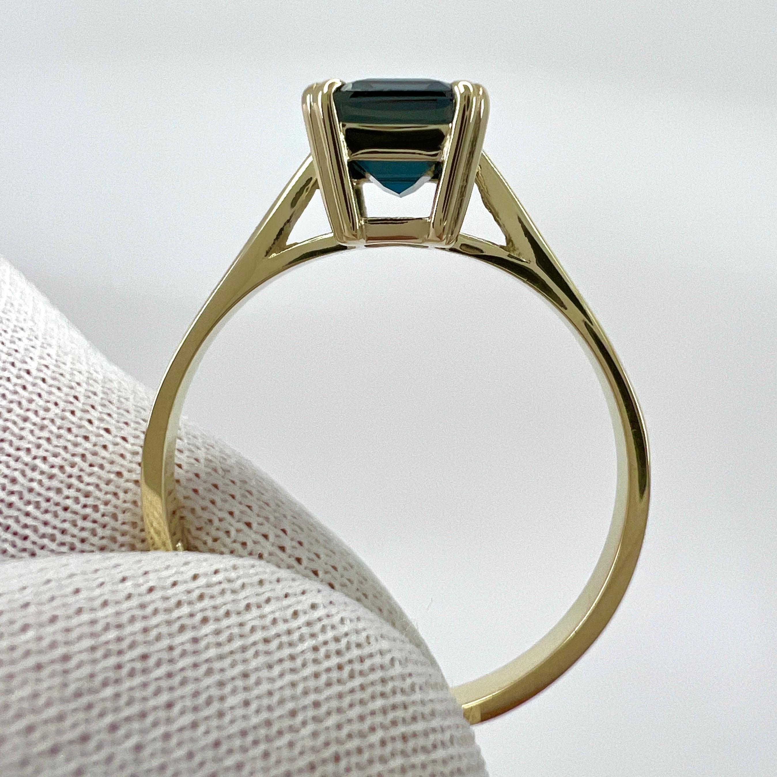 2.00ct London Blue Topaz Emerald Octagonal Cut 9k Yellow Gold Solitaire Ring For Sale 6