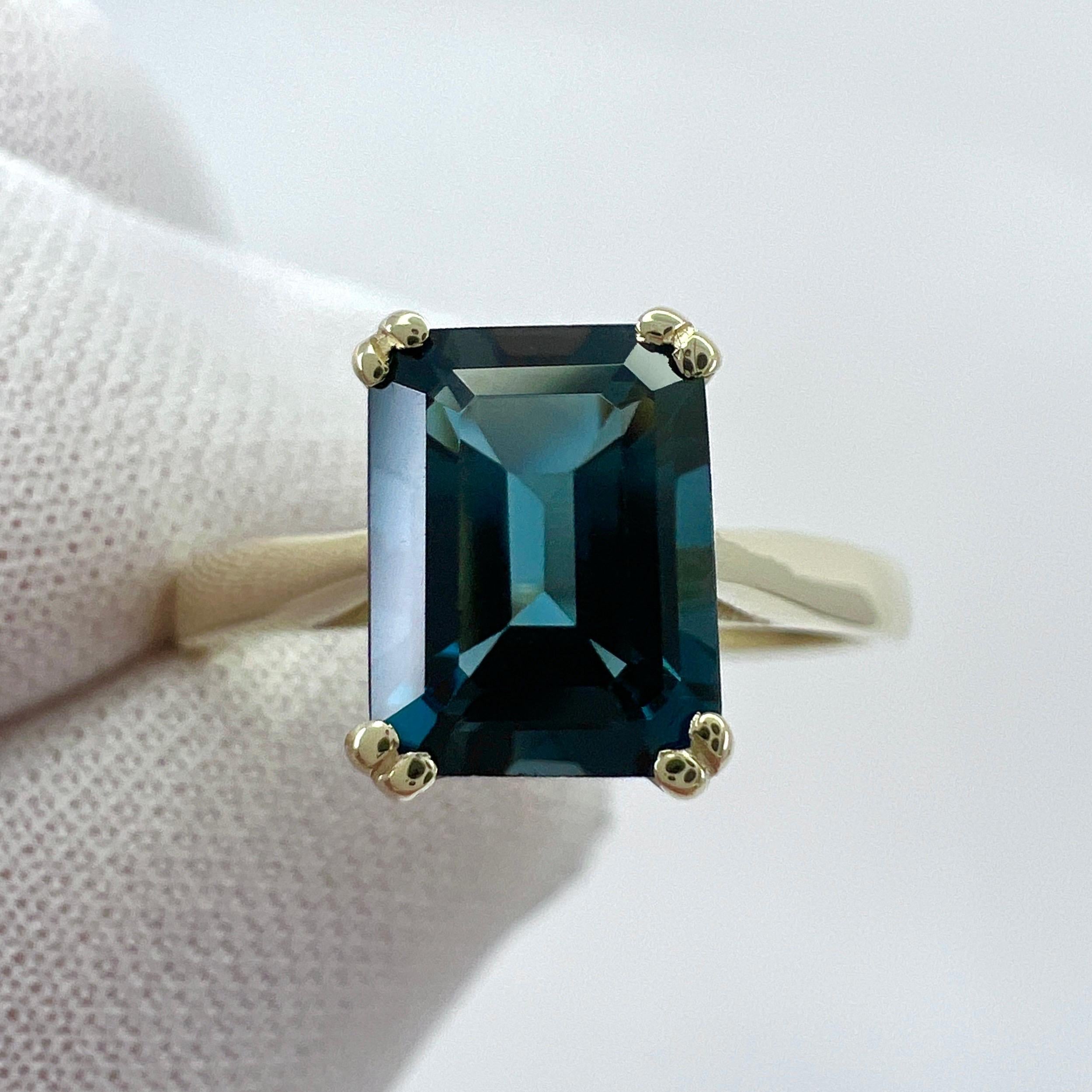 2.00ct London Blue Topaz Emerald Octagonal Cut 9k Yellow Gold Solitaire Ring For Sale 7