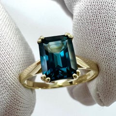 2.00ct London Blue Topaz Emerald Octagonal Cut 9k Yellow Gold Solitaire Ring