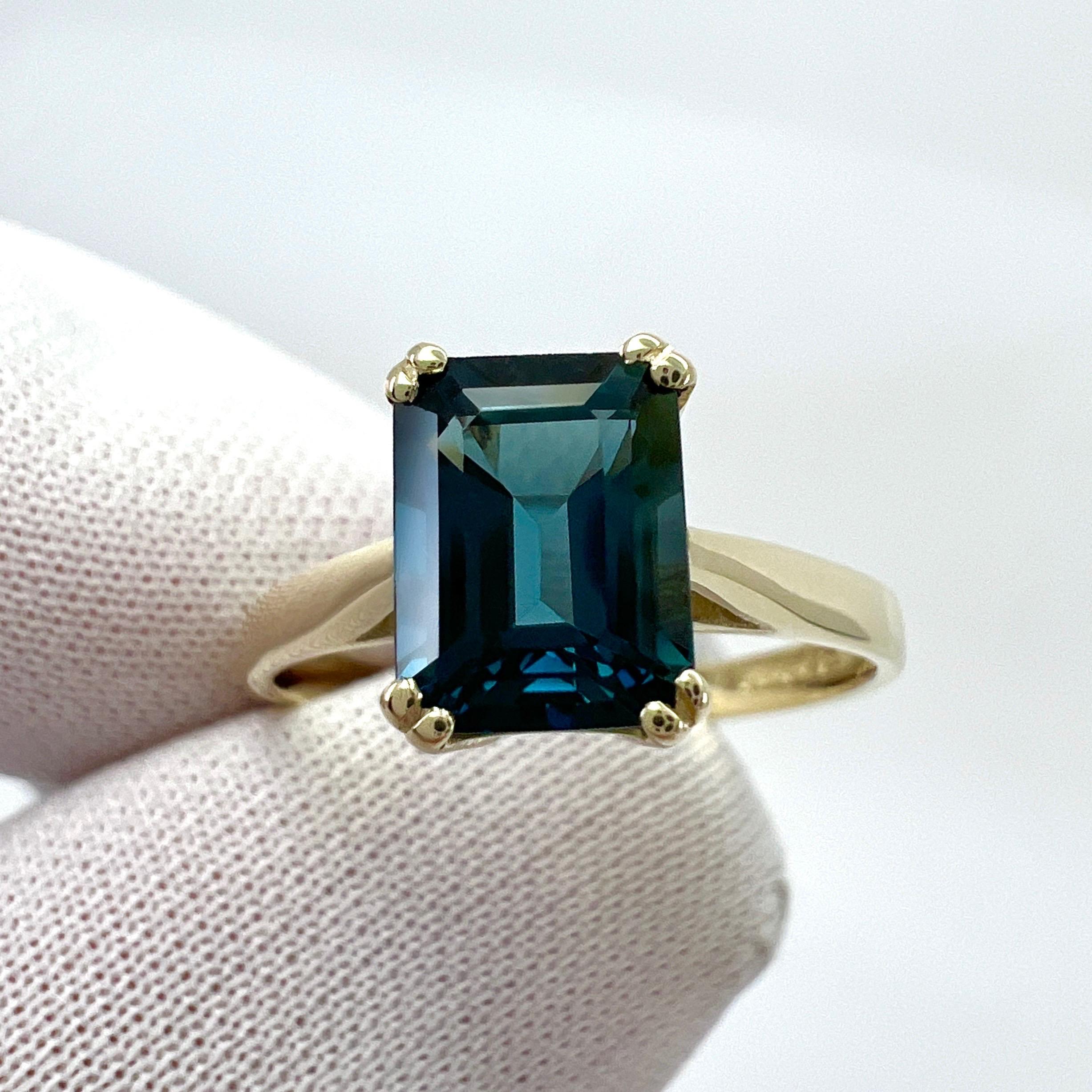 2.00ct London Blue Topaz Emerald Octagonal Cut 9k Yellow Gold Solitaire Ring In New Condition For Sale In Birmingham, GB
