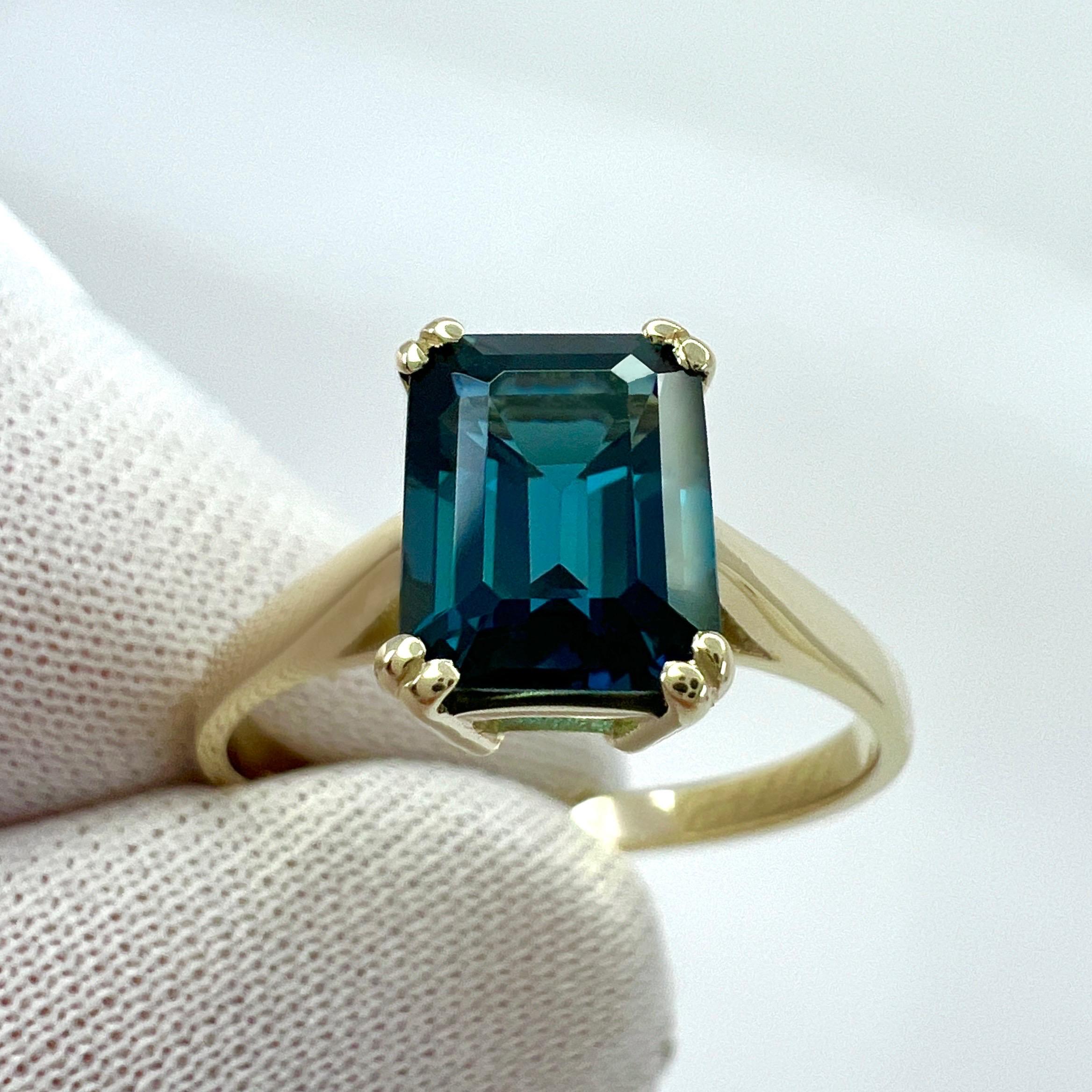Women's or Men's 2.00ct London Blue Topaz Emerald Octagonal Cut 9k Yellow Gold Solitaire Ring For Sale