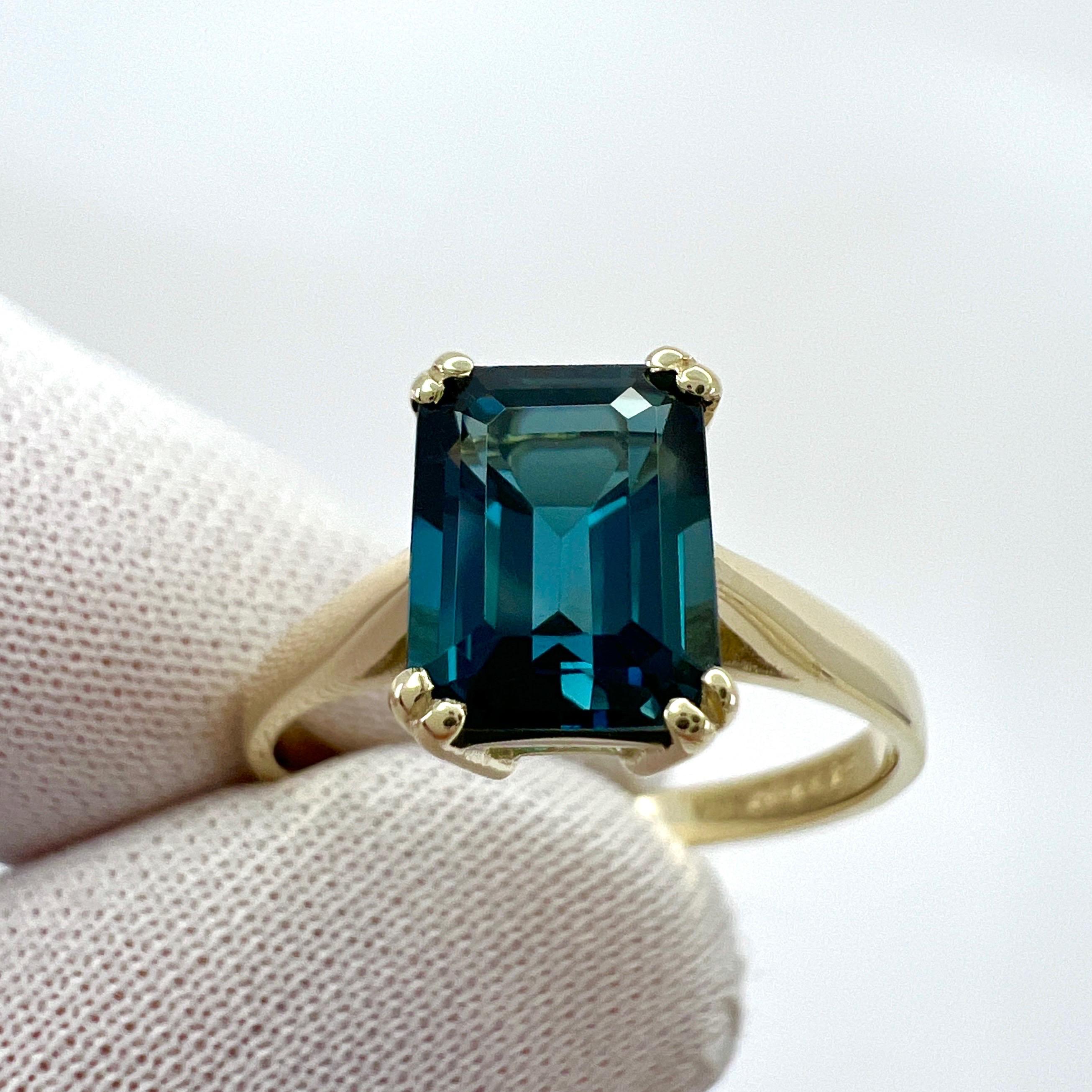 2.00ct London Blue Topaz Emerald Octagonal Cut 9k Yellow Gold Solitaire Ring For Sale 2