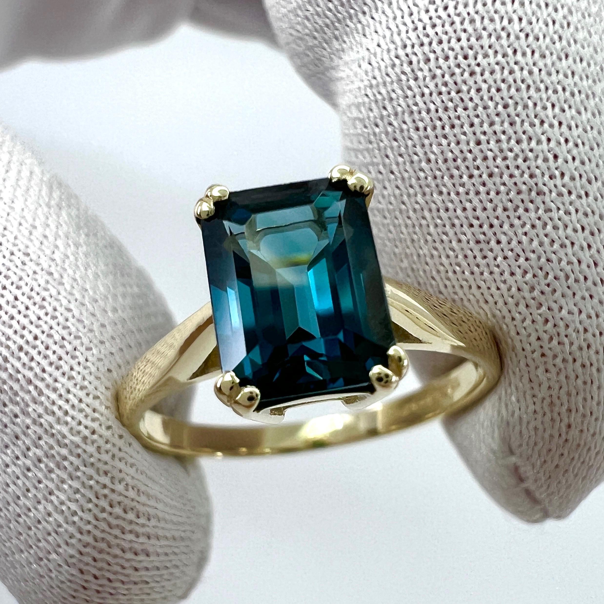 2.00ct London Blue Topaz Emerald Octagonal Cut 9k Yellow Gold Solitaire Ring For Sale 3