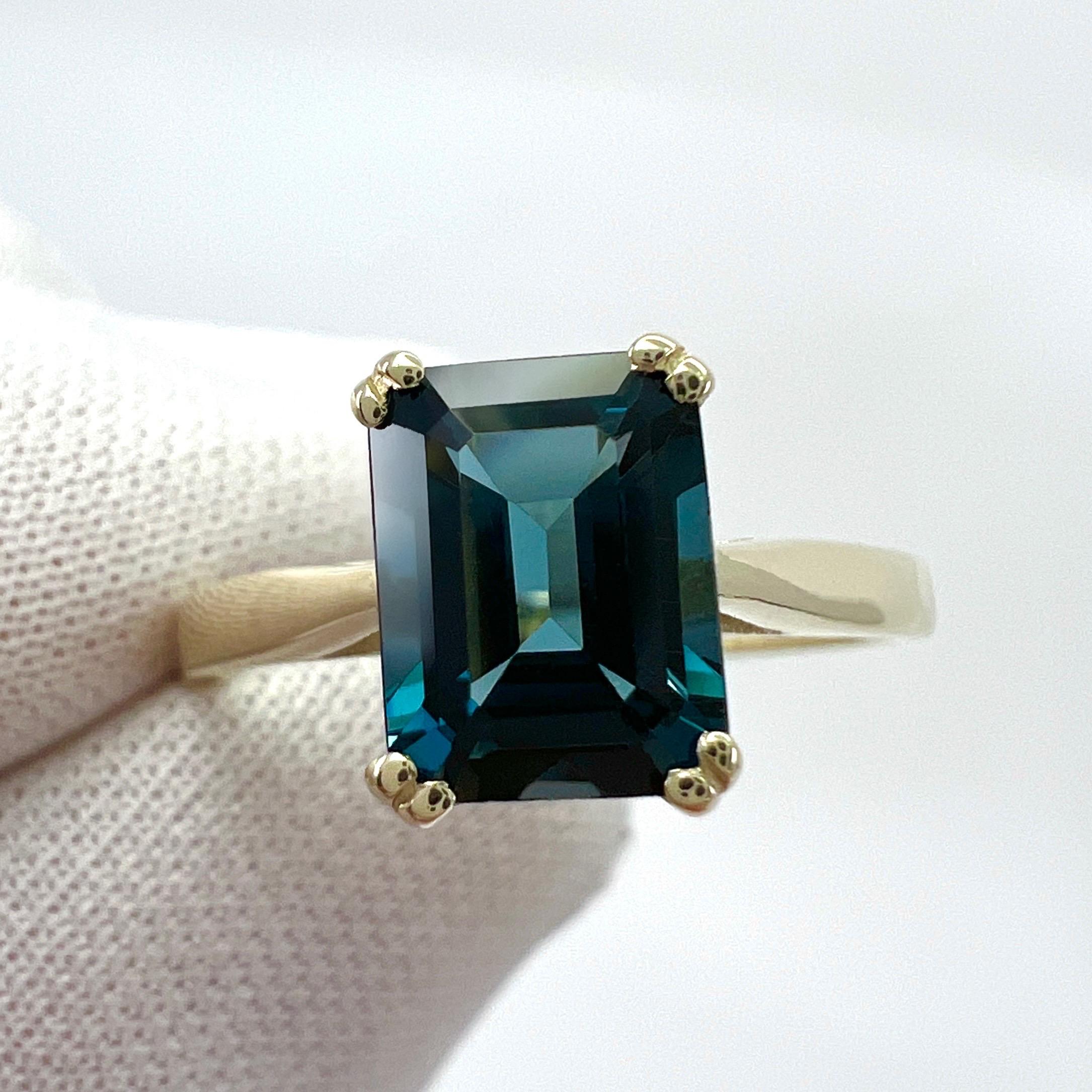 2.00ct London Blue Topaz Emerald Octagonal Cut 9k Yellow Gold Solitaire Ring For Sale 4
