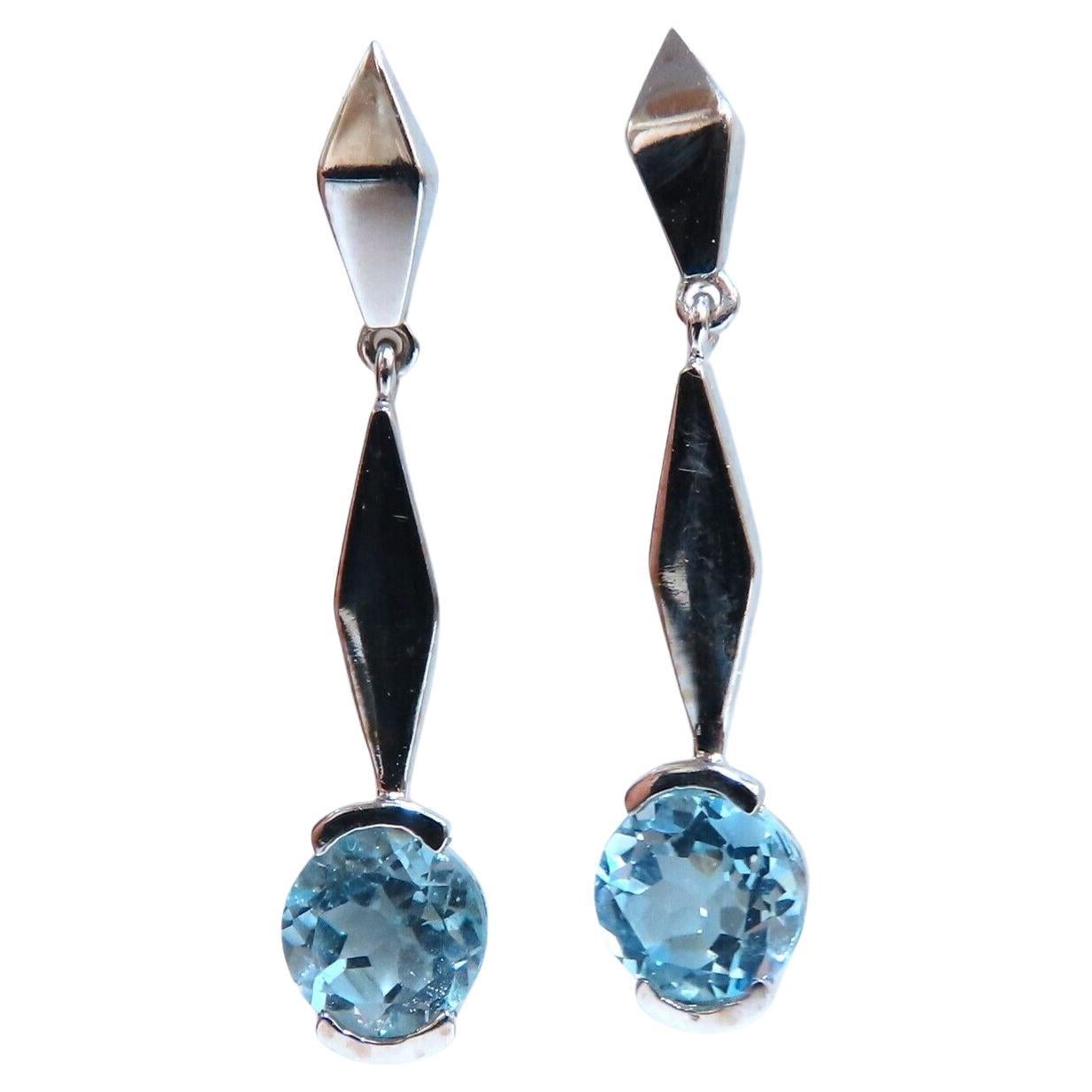 Boucles d'oreilles pendantes en or 14 carats avec topaze bleue naturelle de 2,00 carats en vente