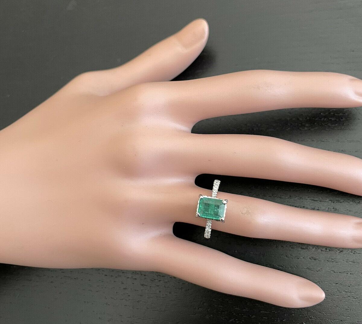 2,00 Karat natürlicher Smaragd & Diamant 14k massiver Weißgold Ring im Angebot 1