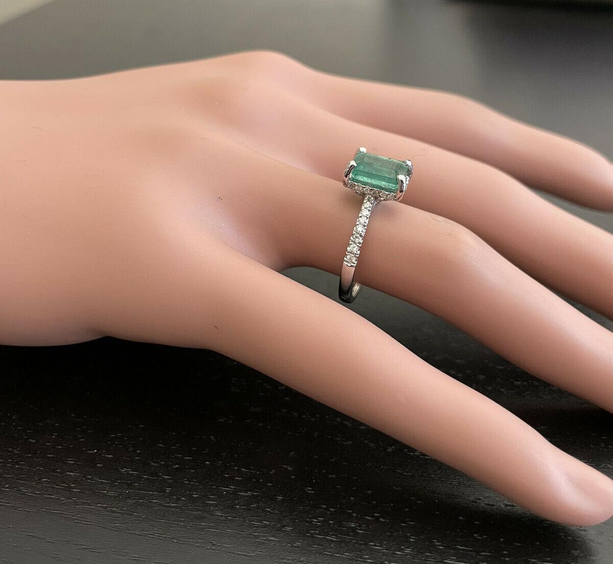 2,00 Karat natürlicher Smaragd & Diamant 14k massiver Weißgold Ring im Angebot 2