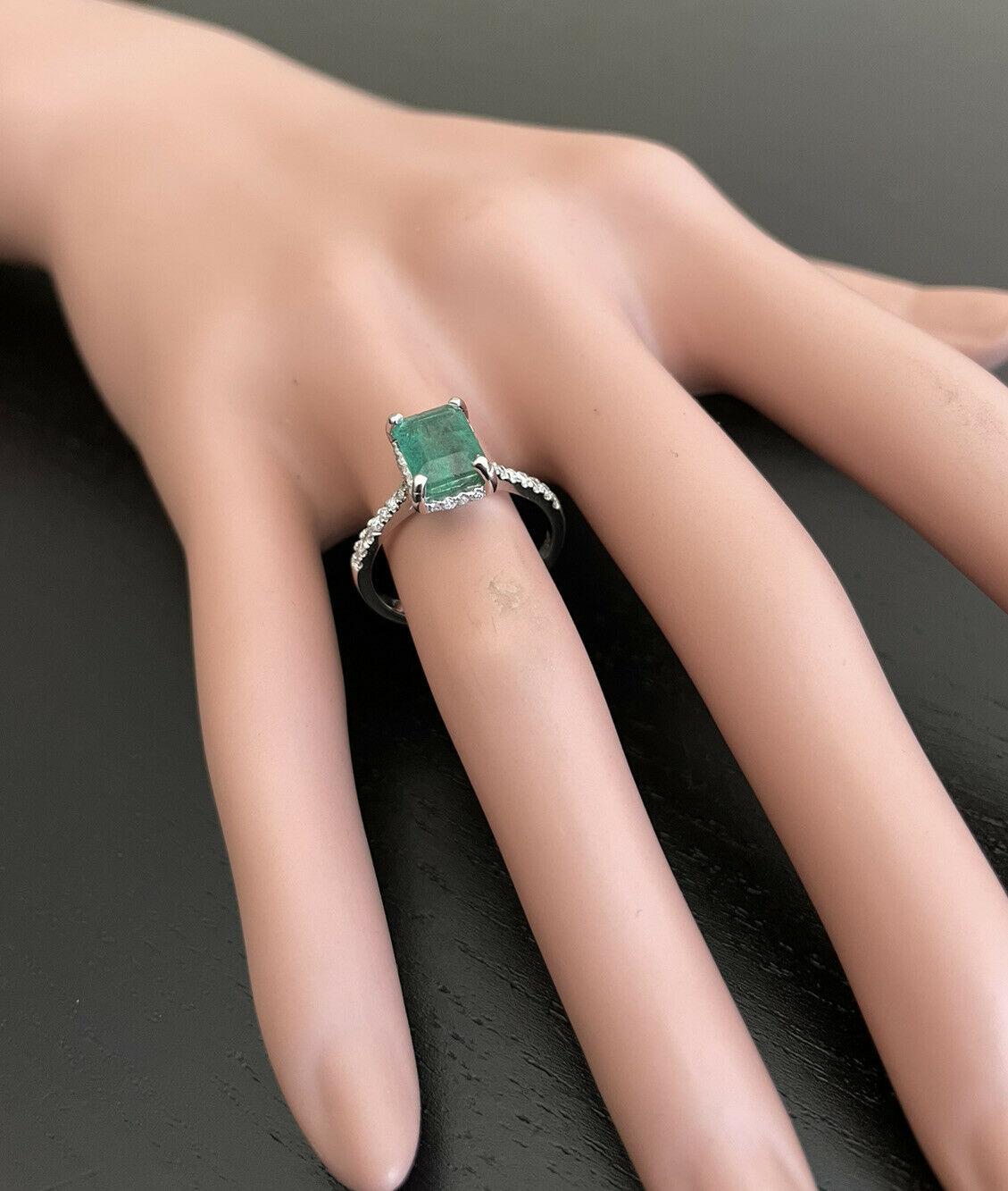 2.00ct Natural Emerald & Diamond 14k Solid White Gold Ring For Sale 3