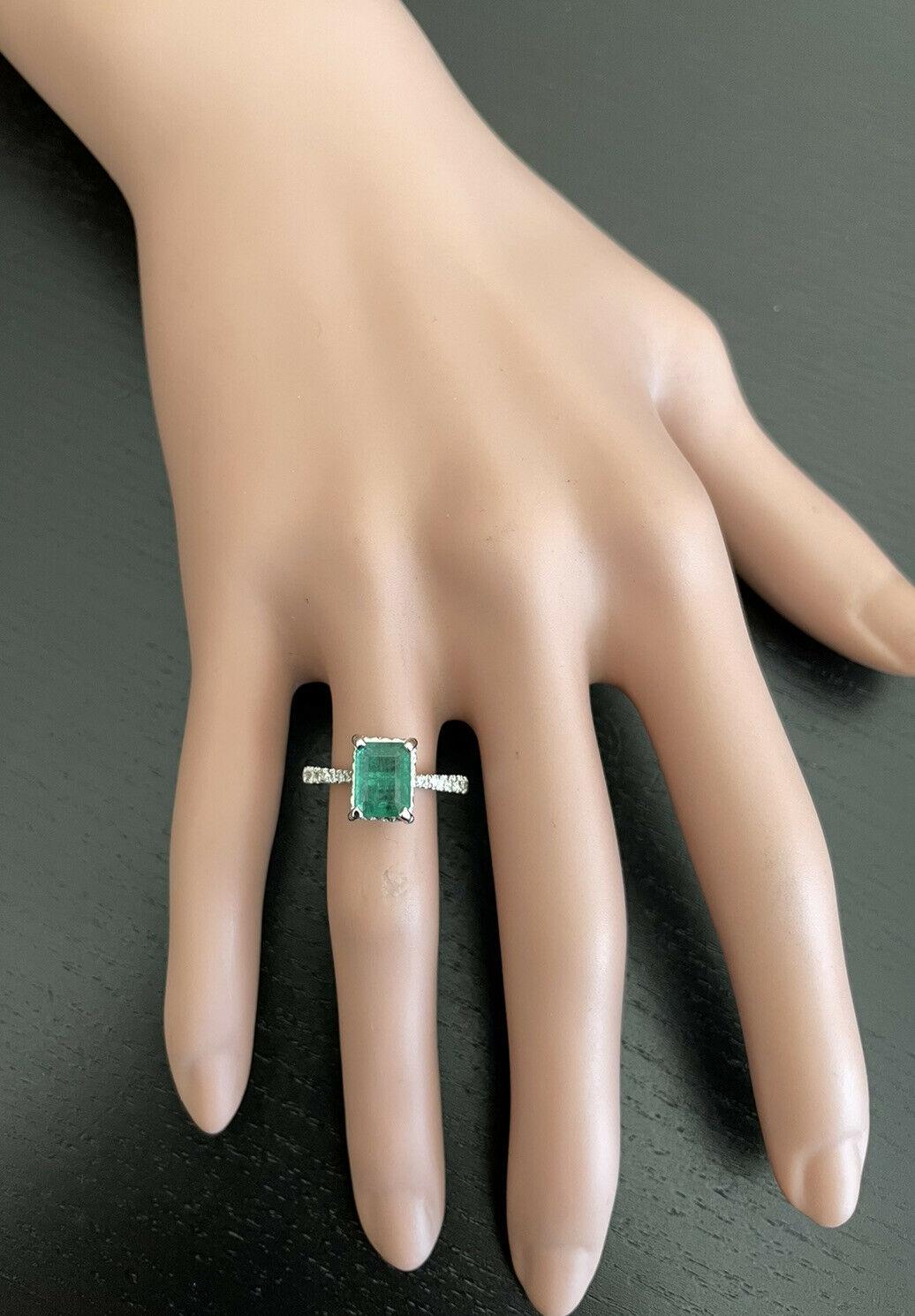 2.00ct Natural Emerald & Diamond 14k Solid White Gold Ring For Sale 4