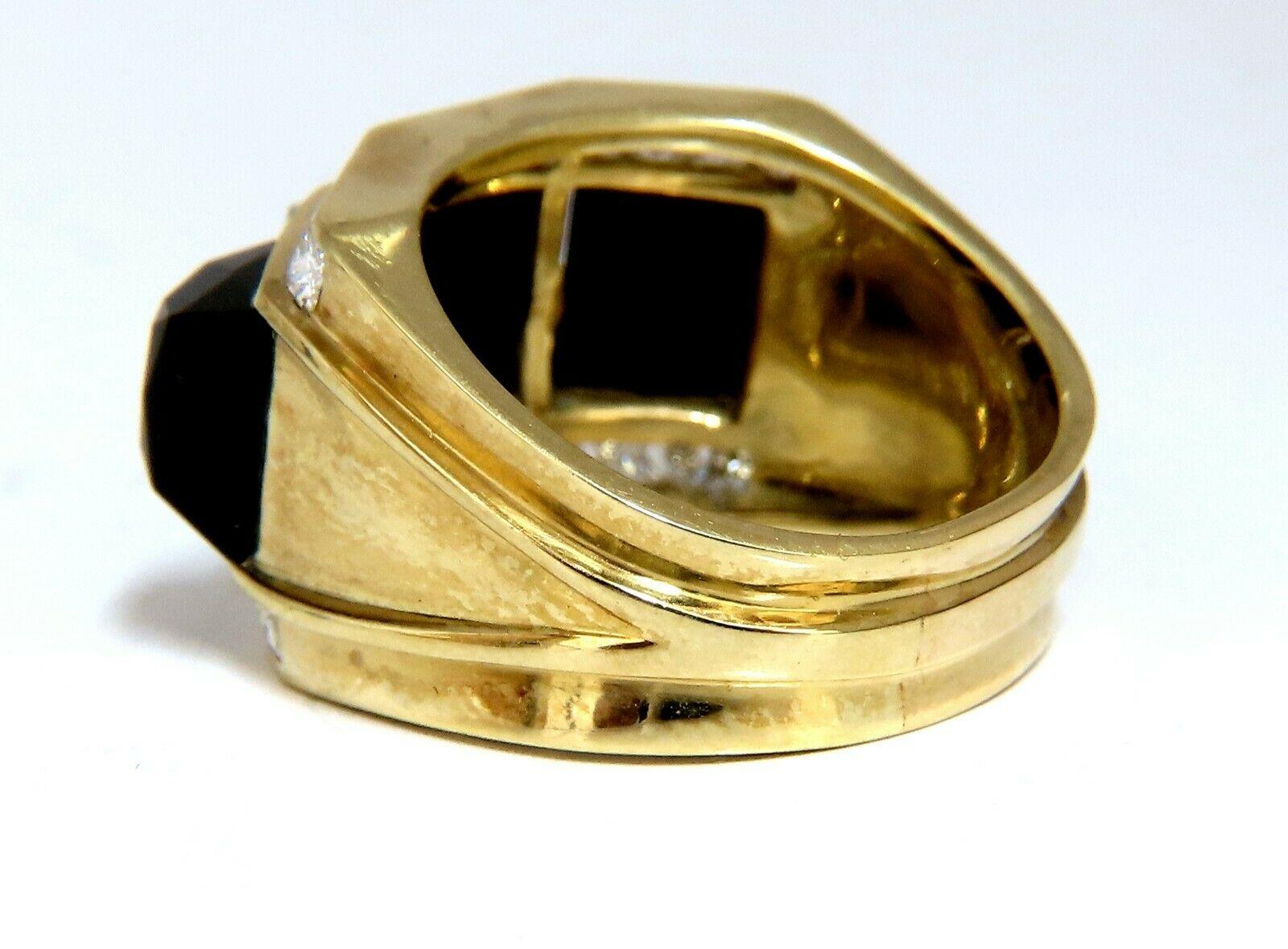Onyx Dunes.

Natural Jet Black Onyx & Diamonds ring.

Natural Round & Baguette Diamonds: 

2.00ct. G-color Vs-2 clarity.

  18kt. yellow gold

 12.5 grams

Ring Current size: 7.5

Ring: 14.7mm Wide 

$8,000 Appraisal Certificate to accompany
