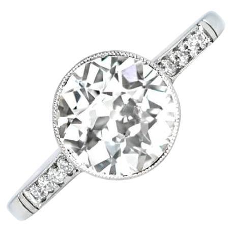 2.00 Carat Old Euro-Cut Diamond Engagement Ring, Platinum For Sale