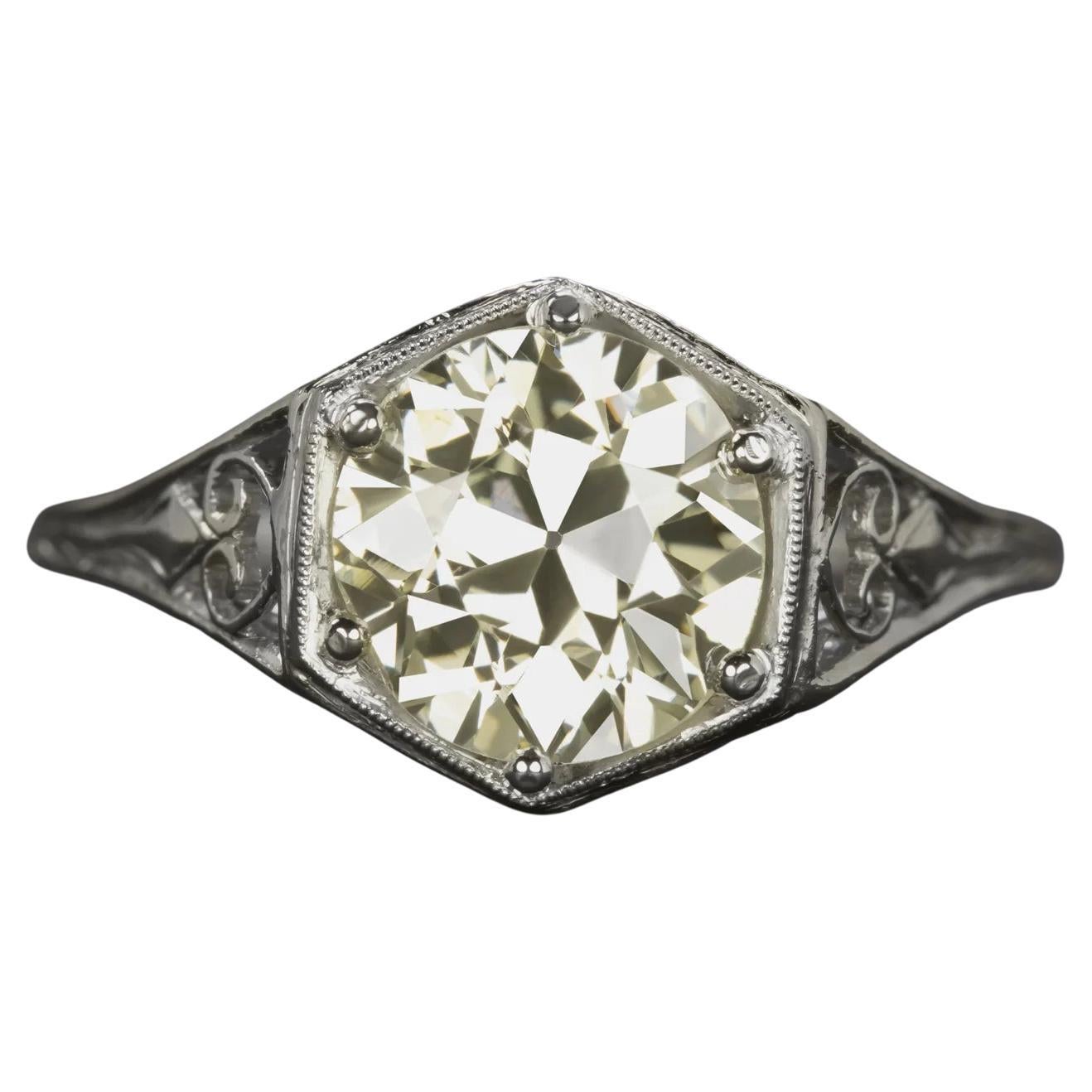 Anello solitario con diamante vecchio taglio europeo da 2,00 ct - Art Deco Platino in vendita