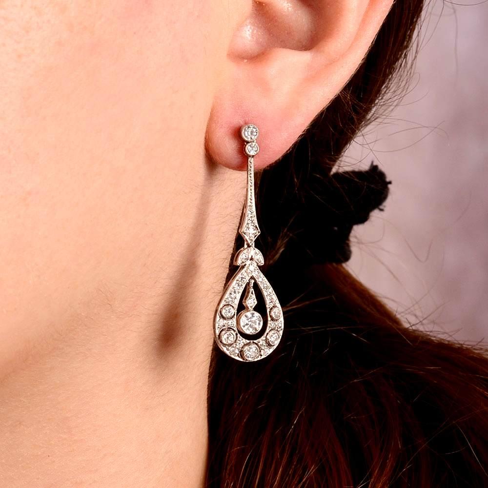 Taille vieille mine Boucles d'oreilles en diamant taille ancienne de 2,00ct, platine en vente