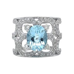 2.00ct Oval Aquamarine Ring in 18k White Gold with 1.32tcw Round Diamonds