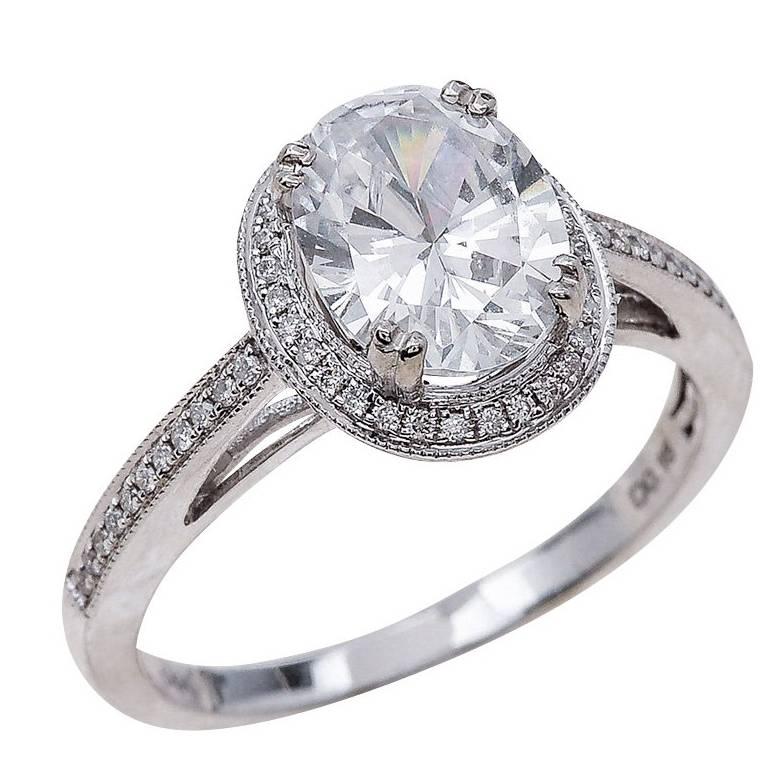 2.00ct Oval Cut Moissanite Engagement Ring in 14K White Gold For Sale