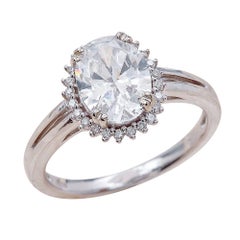 Retro 2.00ct Oval Cut Moissanite Engagement Ring in 14K White Gold