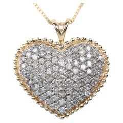 2.00CT Pave Diamond Heart Pendant Necklace 14K Yellow White Gold