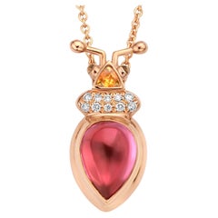 2,00Ct Pink Tourmaline and Mandarin Garnet 18K Gold Diamond Pendant Necklace
