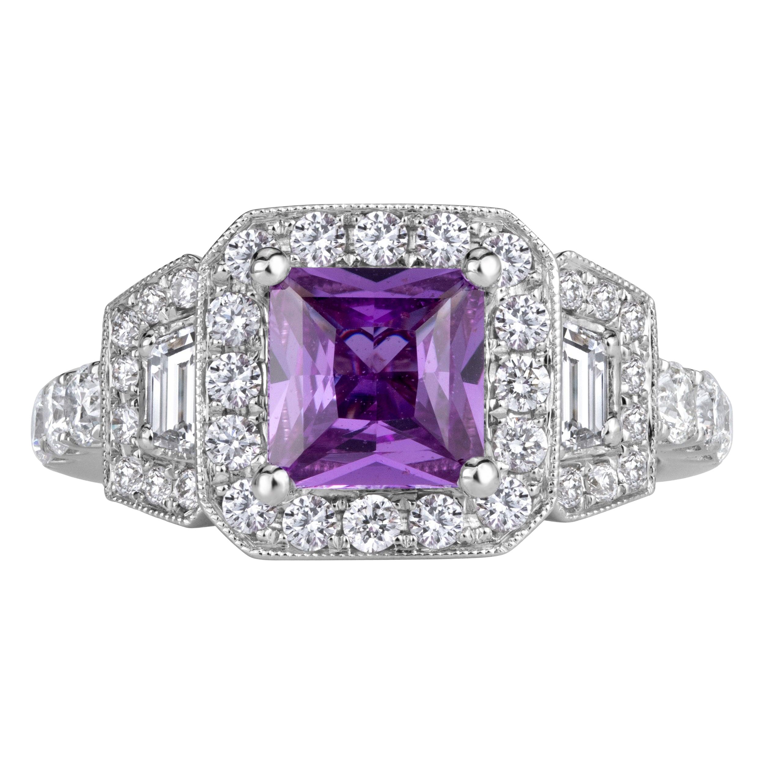 2.00ct Princess Cut Pink Sapphire and Diamond Engagement Ring en vente