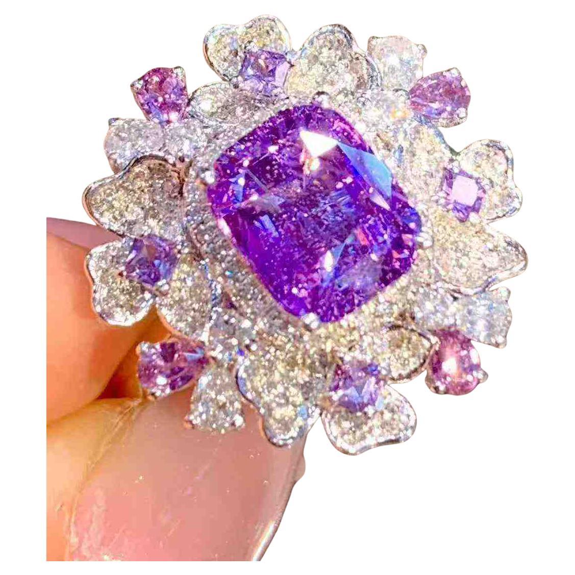 2.00ct Purple Sapphire 1.00ct Diamond Halo Ring in 18K White Gold