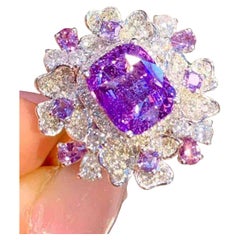 2.00ct Purple Sapphire 1.00ct Diamond Halo Ring in 18K White Gold