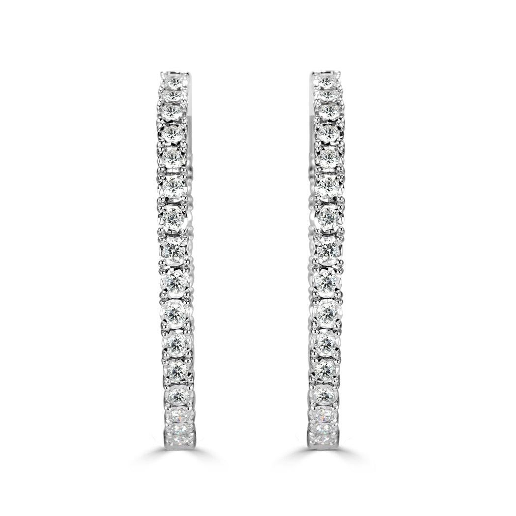 2.00ct Round Brilliant Cut Diamond Hoop Earrings in 14k White Gold