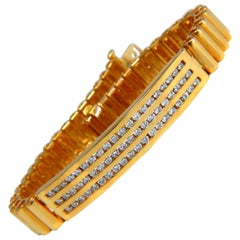 2.00Ct Round Diamonds ID Tag Bracelet 14 Karat Channel Three-Row Smoothed Bar*